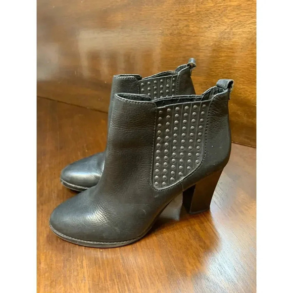 Antonio Melani Black Leather Studded Bootie Heels Women’s 9 Grunge Witch Biker - Picture 2 of 11